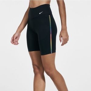 Nike Women`s One Rainbow Ladder 7” Shorts, Black, DA0887-010, Medium